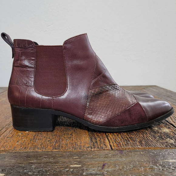 Coach Red Leather Embossed Point Toe Ankle Booties - Picture 1 of 8